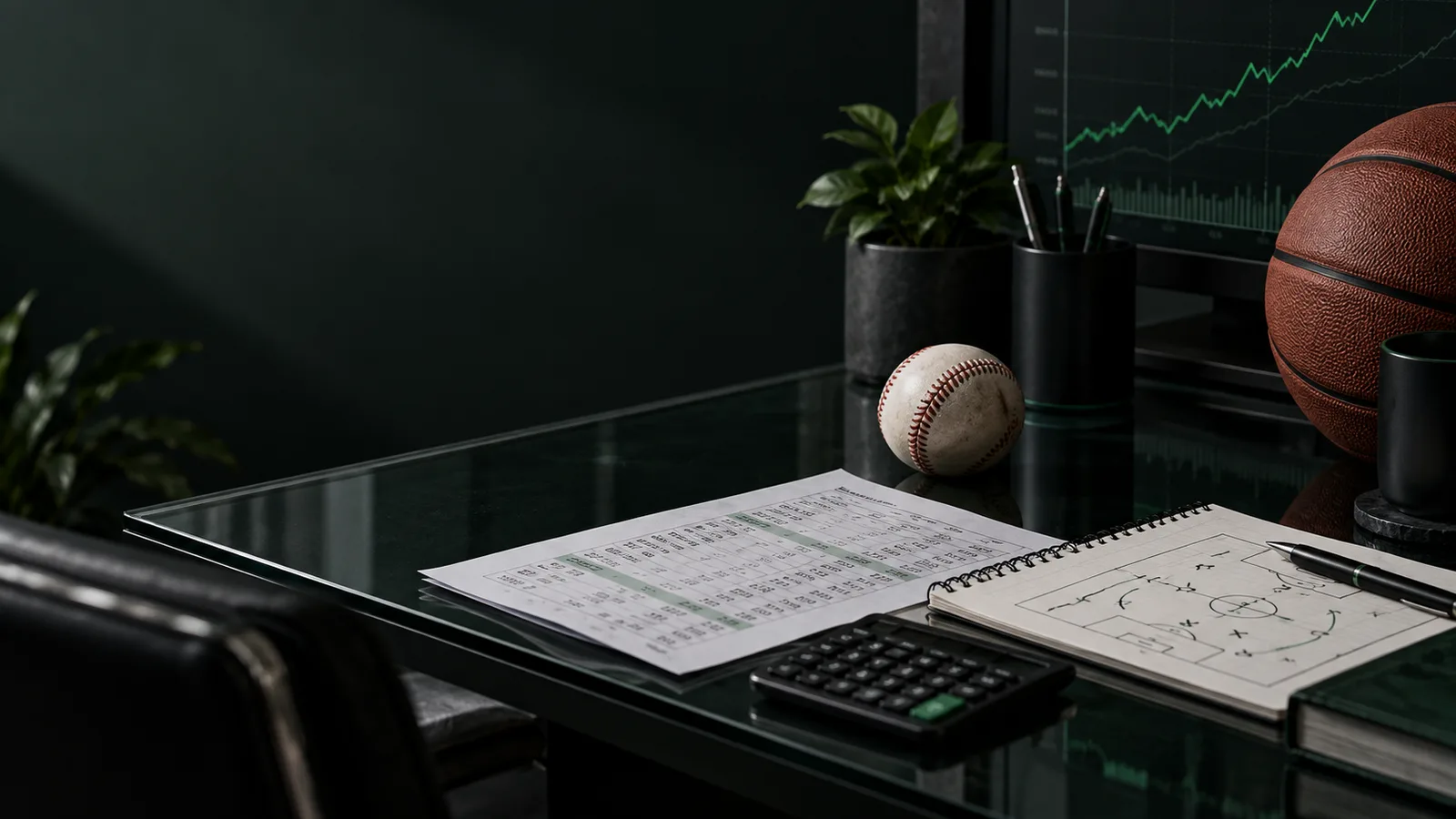 Mesa editorial con herramientas para analizar distintos deportes